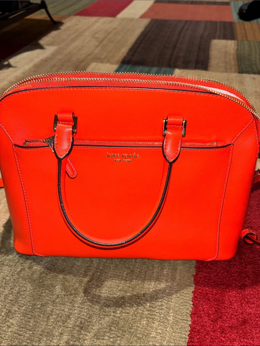kate spade Bright Orange Structured Satchel with Gold Hardware